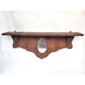 Antique Wooden Coat Rack w/ Shelf and Mirror