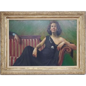 Signed Painting, Oil on Canvas "Lady on a Sofa"
