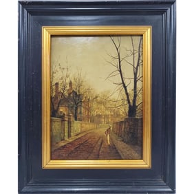 Signed Painting Oil on Board "Autumn Street Scene"