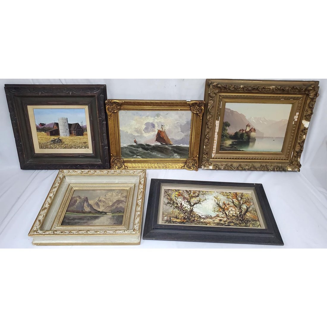 Lot of 5 Vintage Landscape Paintings: Lot of 5 Vintage Signed Landscape Paintings. All are Framed. Condition: Generally Good, Some Frames Need Attention. Dimensions: Largest Sight-12" x W-9". Frame-19.5" x 17.25". Provenance: From a Long 