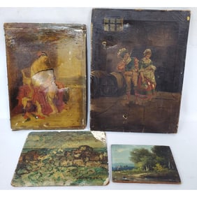 Lot of 4 Antique 19th Century Paintings