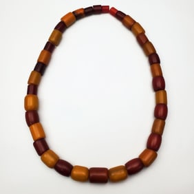 Large Red & Orange Amber Colored Beaded Necklace