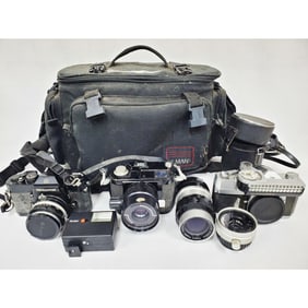 Lot of 3 Old Cameras w/ Some Accessories