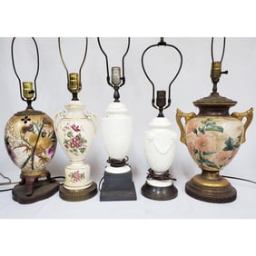 Lot of 5 Old Porcelain Lamps