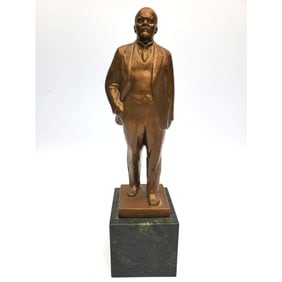 White Metal Figure of Lenin on Marble Base