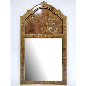 Japanese Mirror w/ Paintings of Birds & Flowers