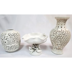 Lot of 3 Chinese White Glazed Porcelain Items