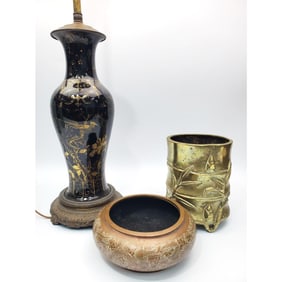 Lot of 3 Chinese Items Including 1 Bronze Vase
