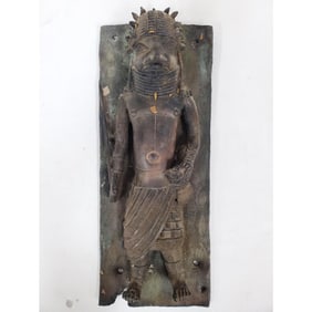 Bronzed Color Pottery of "Benin" Warrior Plaque