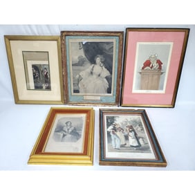 Lot of 5 Framed Engravings Incl. 4 Hand Colored