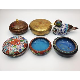 Lot of 6 Chinese Bronze Cloisonne Items