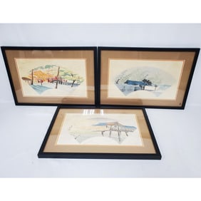 Lot of 3 Japanese Signed Colored Woodblock Prints