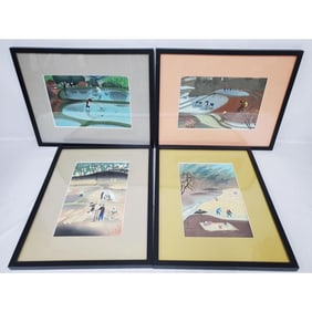 4 Japanese Signed Paintings Watercolor on Paper