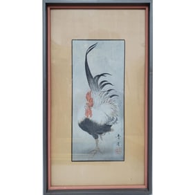 Japanese Woodblock Print of a Rooster
