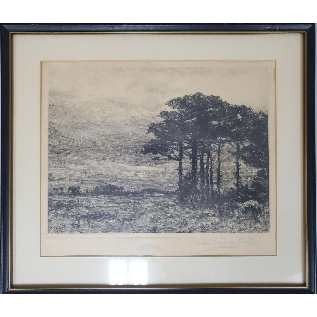 Charles Warren Eaton, American (1857-1937) Print: Charles Warren Eaton, American (1857-1937) Monotype Print on Paper "Quiet Meadow". Pencil Signed Lower Right. Framed Under Glass. Has Not Been Examined Out of Frame. Condition: Generally Very Good. Pa