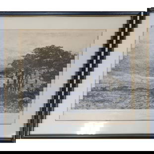 Charles Warren Eaton, American (1857-1937) Print: Charles Warren Eaton, American (1857-1937) Monotype Print on Paper "Quiet Meadow". Pencil Signed Lower Right. Framed Under Glass. Has Not Been Examined Out of Frame. Condition: Generally Very Good. Pa