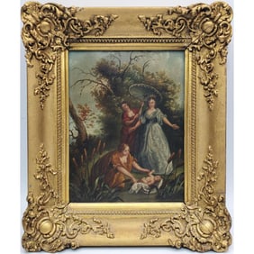 Judaica Late 19th C. or Early 20th C. Painting, Oil on Panel "Finding of Moses"