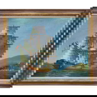 John W. Schmidt, American (20th/21st C.) Painting: John W. Schmidt, American (20th/21st Century) Painting, Oil on Canvas "Lyme of London". Signed Lower Right. Described on the Back & Dated 17th of March 1967. In Original Frame. Condition: Excellent. D