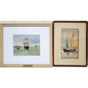 2 Antique American Signed Watercolor Paintings