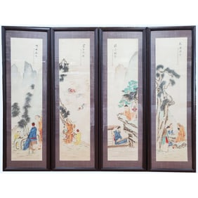 Set of 4 Chinese Large Signed Paintings of Seasons