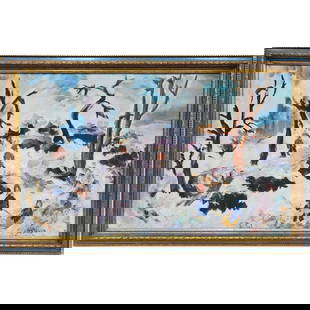 Soshana Afroyim, American (1927-2015) Painting: Soshana Afroyim, Austrian-American (1927-2015) Painting, Oil on Canvas "Abstract Scene". Signed Lower Right & Described on the Verso. In Original Frame. Condition: Generally Very Good. Dimensions: Sig
