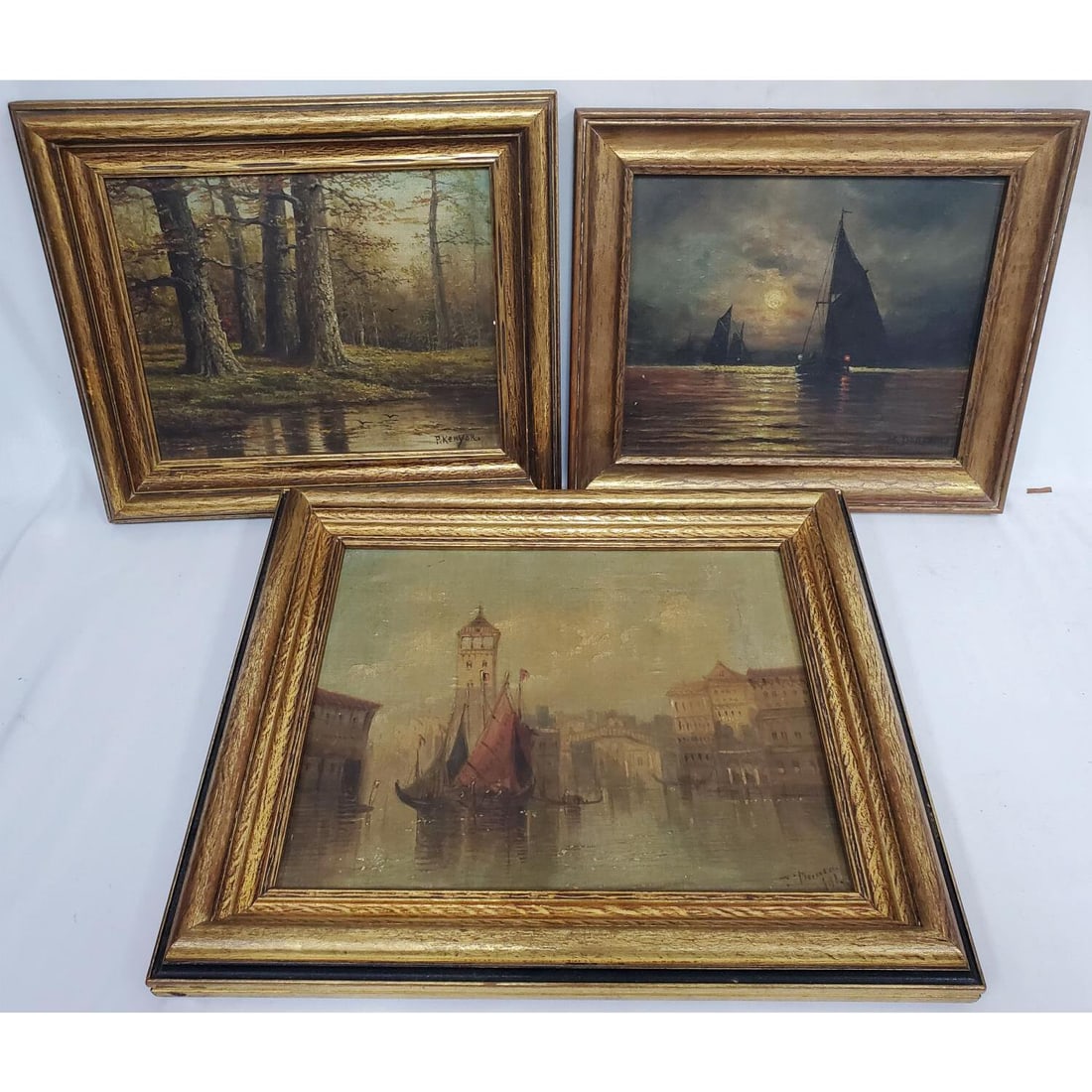 Antique Lot of 3 Signed Paintings, Oil on Canvas (1 of 4)