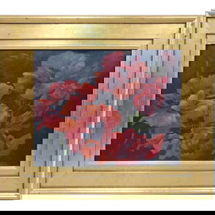 Sandra Reese, American (20th/21st C.) Painting O/C: Sandra Reese, American (20th/21st Century) Painting, Oil on Canvas "Poppies". Signed Lower Right & in Original Frame. Comes w/ a Description of the Artist on the Verso. Condition: Generally Very Good.