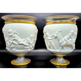 Pair of Antique French Bisque Porcelain Vases