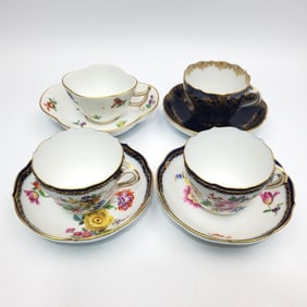 Lot of 4 Antique Meissen Cups & Saucers
