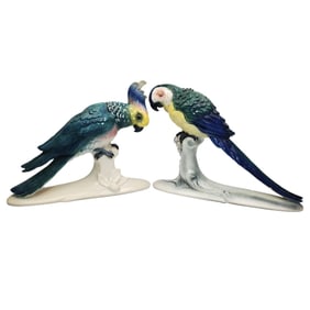 2 Large Vintage Hertwig & Co German Ceramic Birds