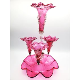 Antique Victorian Cranberry Glass Centerpiece