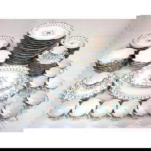 72pc Reynauld Limoges "Lafayette"  Dinner Set: Rare Reynauld Limoges France "Lafayette" 72 Piece Porcelain Dinner Set Including 13 Cups, 13 Saucers, 15 Dinner Plates, 12 Bread Plates, 9 Salad Plates, 5 Soup Bowls, 3 Dessert Plates,1 Serving Bowl,