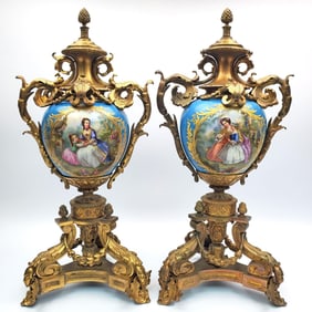 Pair of Fine Sevres Style Bronze Mounted Vases