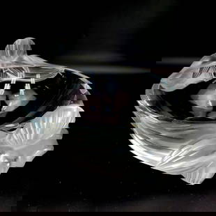 Lalique France "Loriol" Art Glass Centerpiece Bowl: Vintage Lalique France "Loriol" Art Glass Centerpiece Bowl. Fully Signed at the Bottom. Condition: Generally Good. Dimensions: L-12" x H-5.5". Dia. of Bowl-9". Provenance: From a Long Island, NY Home.