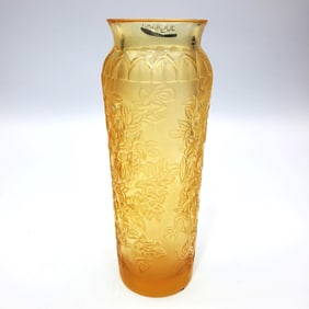 Lalique France Blossom Gold Art Glass Vase
