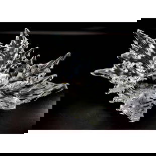 Lalique France "Champs-Elysees" Art Glass Bowl: Lalique France "Champs-Elysees" Art Glass Centerpiece Bowl. Signed at the Bottom. Condition: Generally Very Good. Dimensions: L-18" x W-10" x H-6.75". Provenance: From a New York City Apartment. Pleas