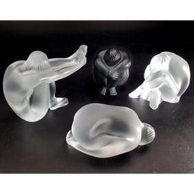 Lot of 4 Lalique "Nu Assis" Art Glass Figures