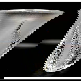 Lalique France "Lobelia" Art Glass Vase: Lalique France "Lobelia" Art Glass Vase. Fully Marked & w/ Original Sticker. Condition: Generally Very Good. Dimensions: H-7.5" x Dia-7.75". Provenance: From a New York City Apartment. Please note the