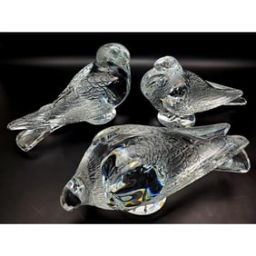 3 Lalique France "Gand Pigeon" Crystal Sculptures