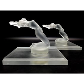 Lot of 2 Lalique France "Chrysis" Crystal Bookends