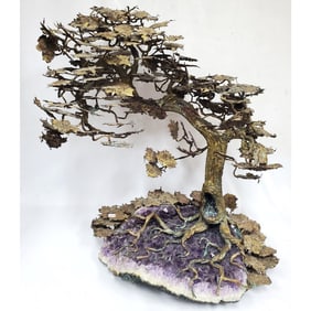 Very Large MCM Bronze & Amethyst Geode Sculpture