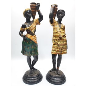 Set of Blackamoor Polychrome Figural Candlesticks