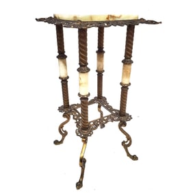 Antique Bronzed Cast Metal 2 Shelf Pedestal Stand