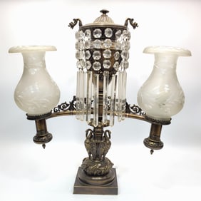 Antique Bronze 2-Light Table Lamp w/ Lusters