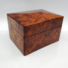 English Antique Burl Wood Box w/ Original Keys