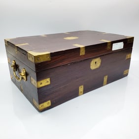 Antique Large Rosewood Jewelry Box w/ Brass Mounts