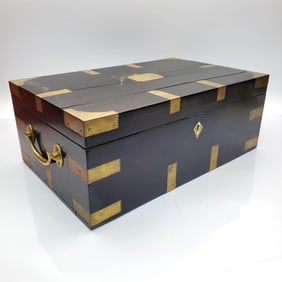 Antique Wooden Box w/ Brass Inlays