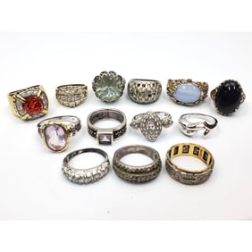 Group Lot of 13 Silver Rings w/ Various Stones