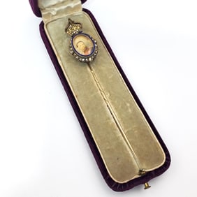 Antique English Lapel Pin w/ Diamonds & Enamel