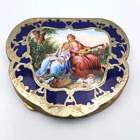 Early Continental Enamel Mirror Powder Compact